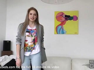 Shy 18yo Margarita Nervous First Casting - Skinny Pale Teen with Natural Tits