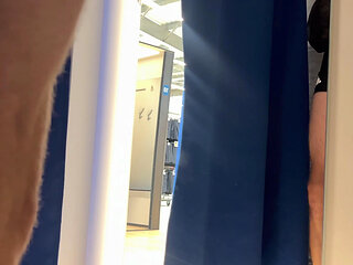 BeENJoY - 2nd very risky video in the booth- grabs twice while jerking off and I open the curtain 3 times completely naked