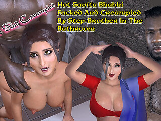 Sexy Savita Bhabhi Fucked in the Bathroom by Her Step-brother and Got Creampied