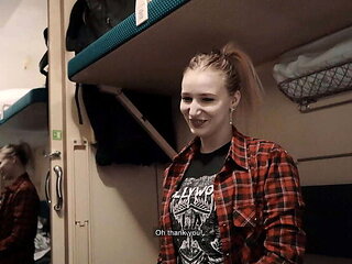 Hot Teen Stacy Seduces Guy on Train - Public Blowjob & Cum Swallow!