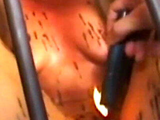 Wax play humiliating in cage