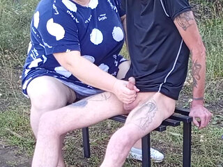 A Neighbor in a Park Jerks off My Dick on a Bench