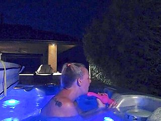 Busty Blonde In Hot Tub Orgasms With Dildos