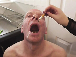British Femdom Humiliation: Smoking Bitch Uses Slave's Foreskin as Ashtray - Extreme CBT & CFNM Punishment