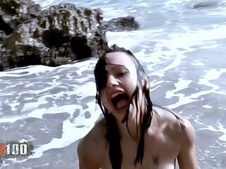 Hot young Alicya doing a strip by the beach - MMM100