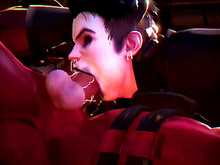 Negasonic giving head to Deadpool