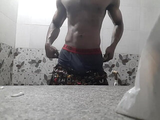 Horny boy in the bathroom showering