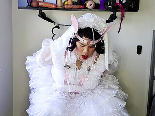 Sissy Bride Playing with Lots of Dildos