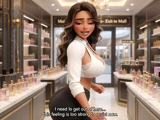 Voluptuous brunette strips naked in luxury mall and twerks her big ass on all fours in public (AI generated)
