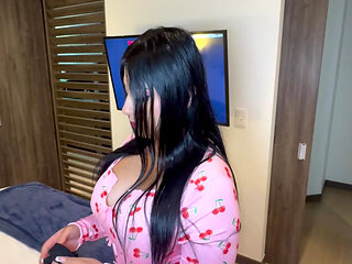 A young hot couple is caught having sex at home by their parents