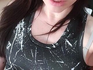 Small tit brunette amateur tugs on a big willie