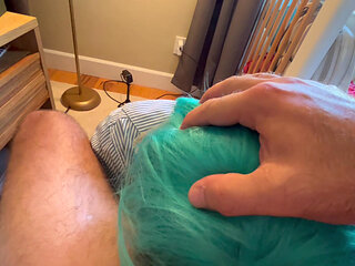 Green haired milf sucks cock