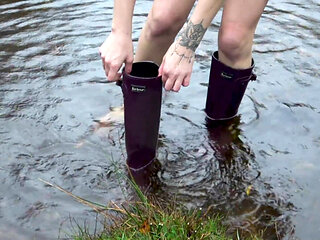 Welly Sploshing in Boots and No Panties!