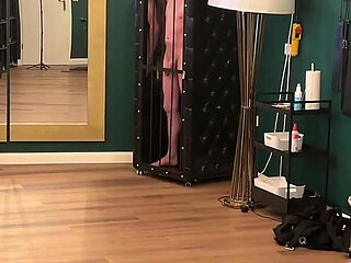 Mature Latex Dominatrix Commands Leashed Naked Slaves