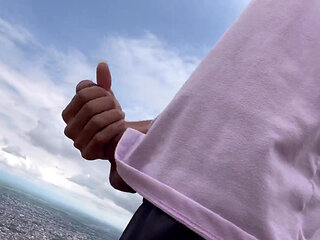 Enjoying Handjob Outdoors