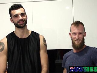 Bearded Tyla Tugs His Cock Fast While Eli Hammers His Australian Ass