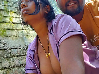 Unknown man, and hot bhabhi outdoor, outside have a fun - hot bhabhi boobs suking young boy and sexy moning.