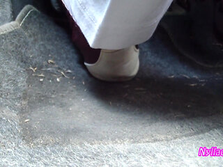 Nyllady Driving in Flats and Changes Her Hosed Feet in Sandals