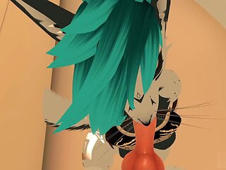 On her knees, vr, cowgirl riding