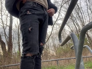 Dick shows off near strangers in a city park