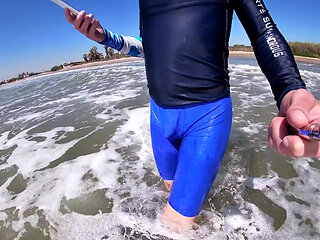 Men and Women on the Beach Get Horny Seeing My Cock in Wet Spandex
