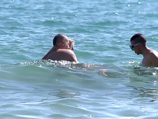 Outdoor DP fuck with blonde milf on the beach