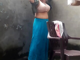 Wife bathing outdoor yard