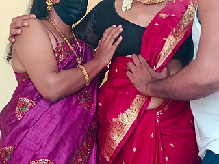 Sisters enjoying threesome romance in bed with neighbour batchelor men
