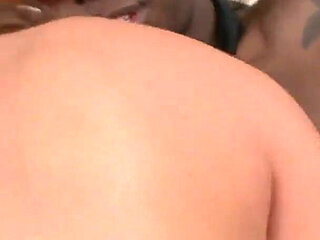 Aurora sucks a black cock and welcomes it in her asshole before squirting