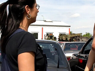 Amateur German Blowjob in Car Workshop with Big Tits Sabine Weber