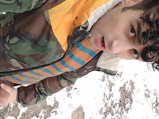 Jerk off in Cold Snowy Land