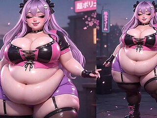 BBW Anime Babe Shaking Huge Ass in Purple Thong