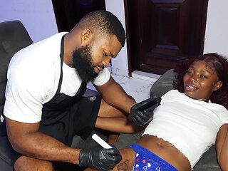 My Female Client Asked Me to Fuck Her with My Big Dick After Drawing Tattoo on Her Ass and Pussy Area