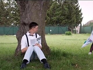 Skinny mature lady handling his dick all too well