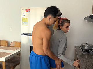 I take advantage of the fact that no one is home to give my little stepsister a hard fuck in the kitchen.