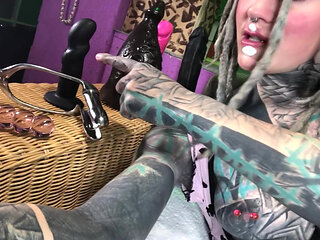 Horny Alternative Tattooed Girl Shows Her Sex Toys With Ass Plug In