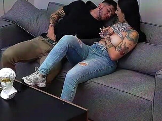 What a! I Fuck My Stepsister's Best Friend Through Ripped Jeans While We Play One