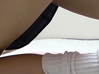 Miniskirt Apron Uniform and Micro Thong Wedgie Ass and Pussy, Natural Tits Slender Japanese Girl Sexy Exercise Tease