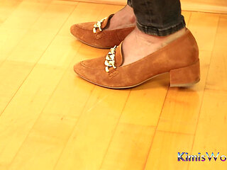 Asmr Nylon Footsteps - Shiny Flats Tapping on Wooden Floor