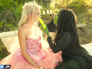 Ana Foxxx Fucks Kenna James with a Giant Green Dildo and They Cum Together, Wicked Porn Cosplay Parody