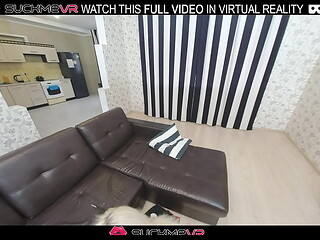 Blonde sexy girl Mia Cheers fucks with a big cock in VR.