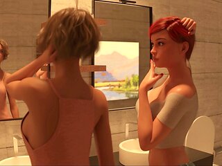 Busty mommy plays through a visual novel adventure