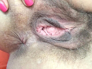 Step Aunt Anya Solo: Hairy Pussy Close-Up in Stockings