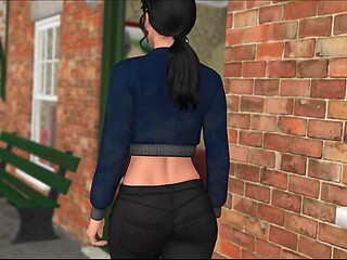 Two sides, Lindsey waves goodbye, turns around, and walks away sensually, catwalk.