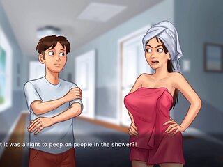 Stepson assists his stepmom in the summertime saga game