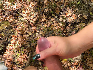 Hairy Teen Redhead Gets Huge Cumshot Outdoor in Forest 4K