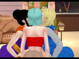 Bulma and Chi Chi and Android 18 hentai threesome
