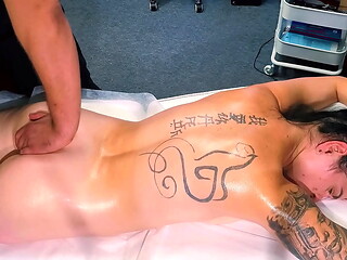 male masseur, make massage for tattoo girl, but she wanted more. And that he give to her