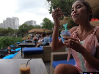 Thai Euro amateur couple public fun and horny sex at home in POV