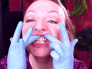 ASMR: I touch my face and teeth with medical gloves